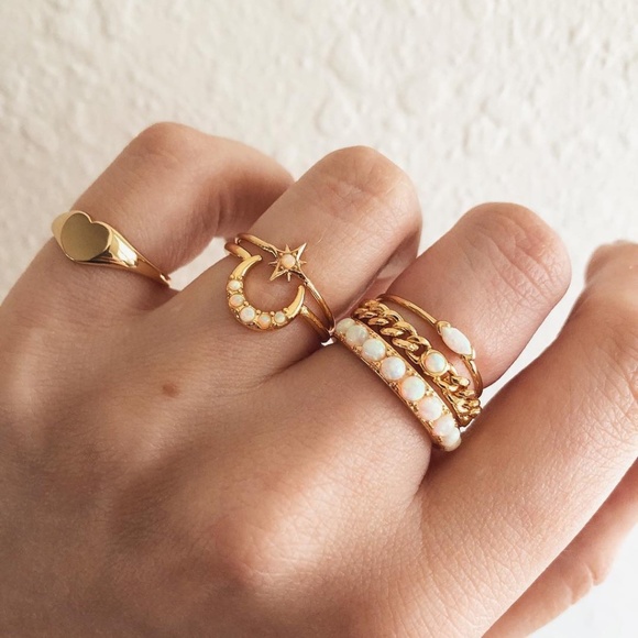 **GRETA* 6-Pc Gold x Opal Fashion Ring Set - Picture 1 of 7